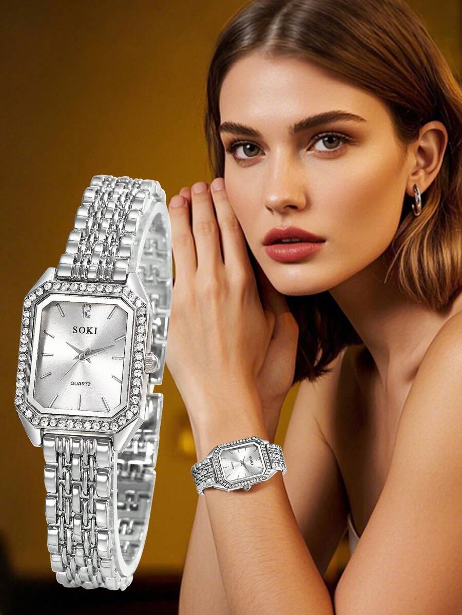 腕時計 レディース クォーツ 1個 レディース腕時計 新作 レディース ビンテージスタイル スクエア 小ダイヤル ラインストーン装拍卖