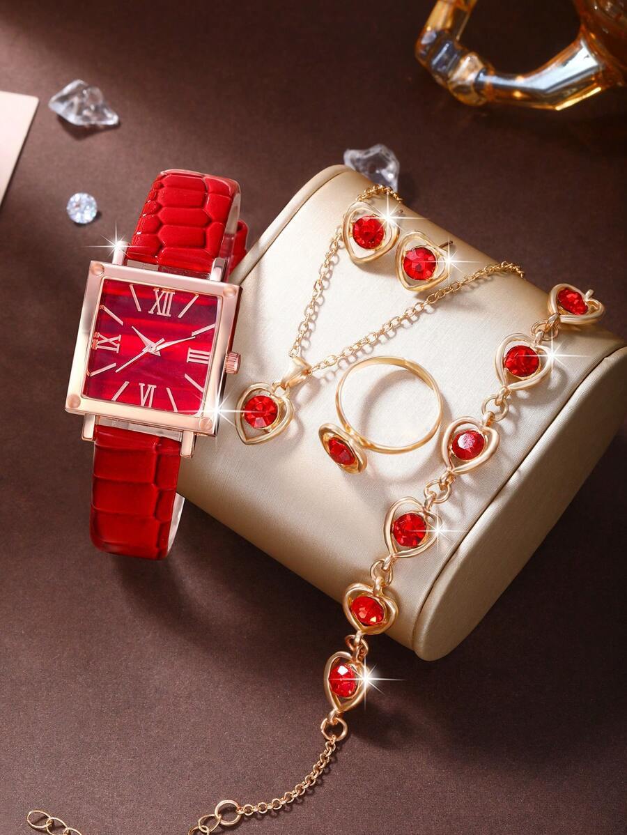 腕時計 レディース セット レディース腕時計セット カジュアルファッション クォーツ ローマ数字ダイアル ハートペンダントネックレ拍卖