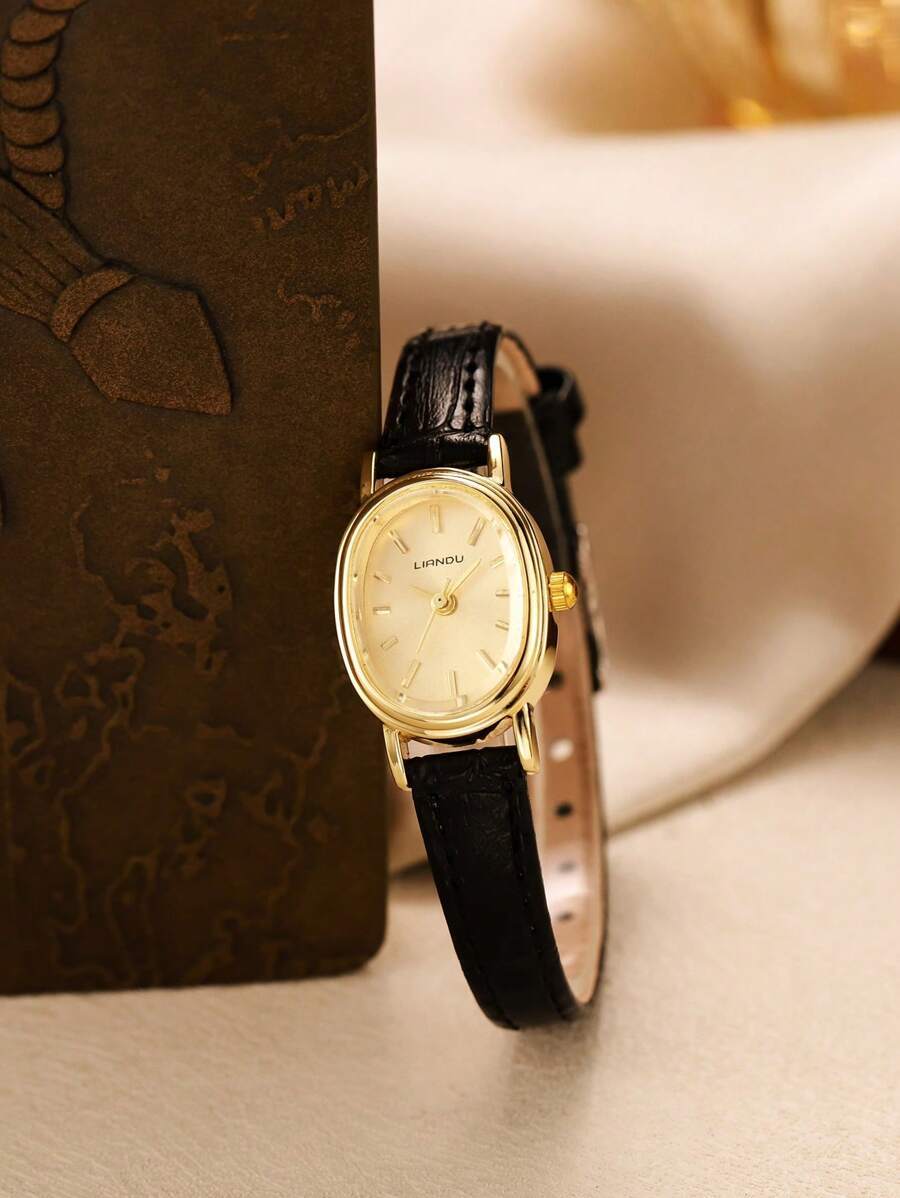 腕時計 レディース クォーツ 1個 ヴィンテージ、ファッション、シンプルカジュアル、エレガントオーバルケース、PUベルト レディー拍卖