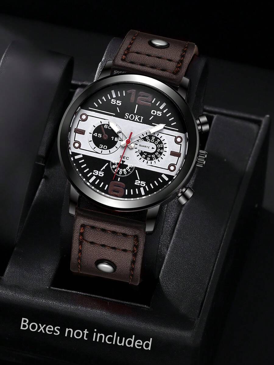 腕時計 メンズ クォーツ 1個 メンズ腕時計 カジュアル レザーバンド 日付表示 クォーツ式 ファッションメンズウォッチ シンプル拍卖