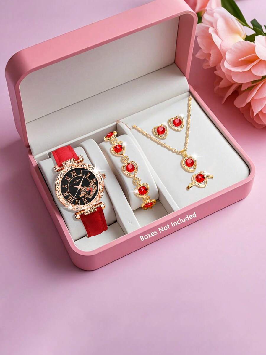 腕時計 レディース セット レディース腕時計セット ファッショナブルなカジュアル クォーツ腕時計とハートネックレス、ピアス、ブレス拍卖