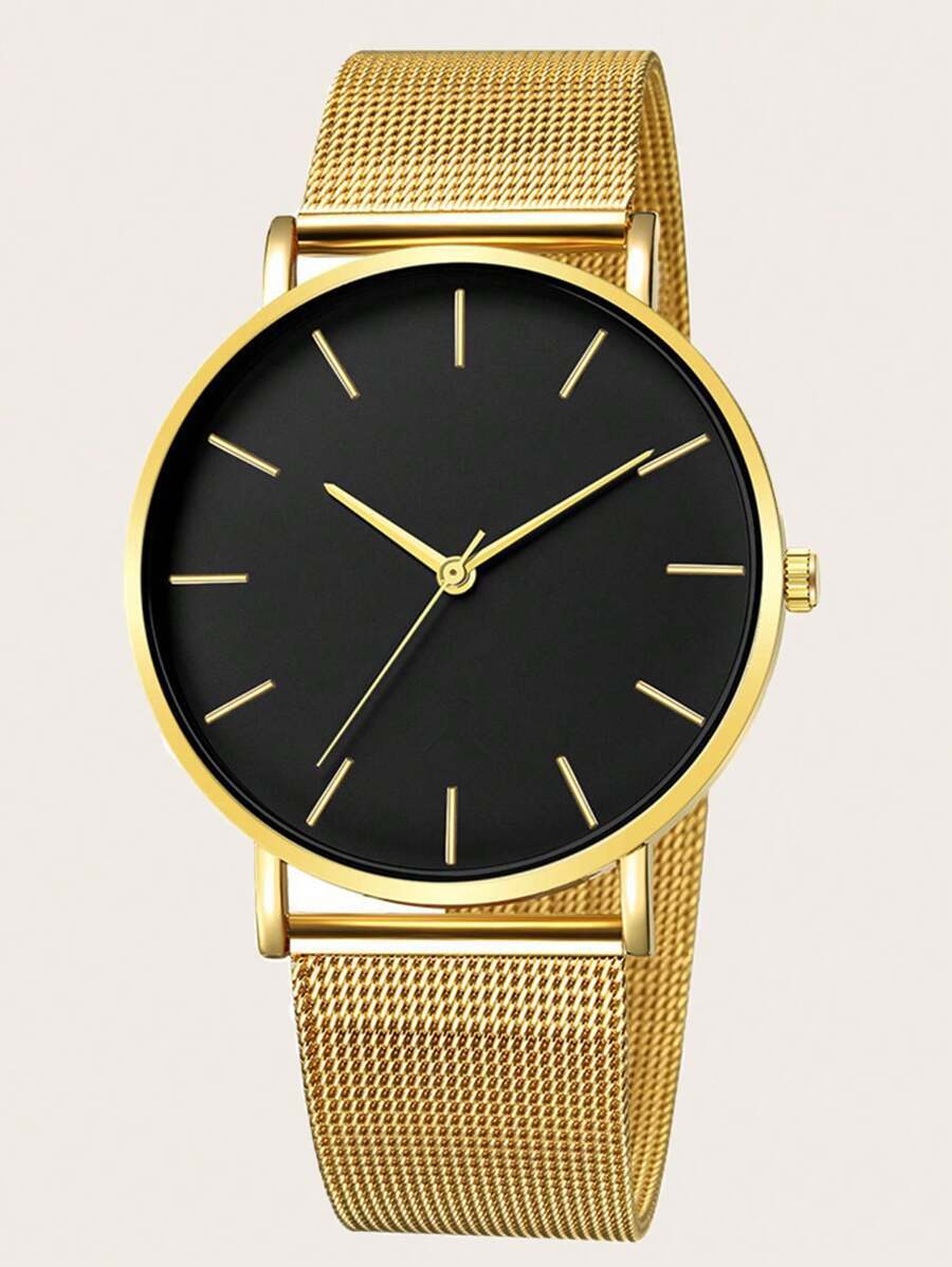 腕時計 メンズ クォーツ 1個 メンズミニマリストデュアルダイヤルメッシュストラップクォーツ腕時計、デイリーウェアに適し、誕生日、拍卖