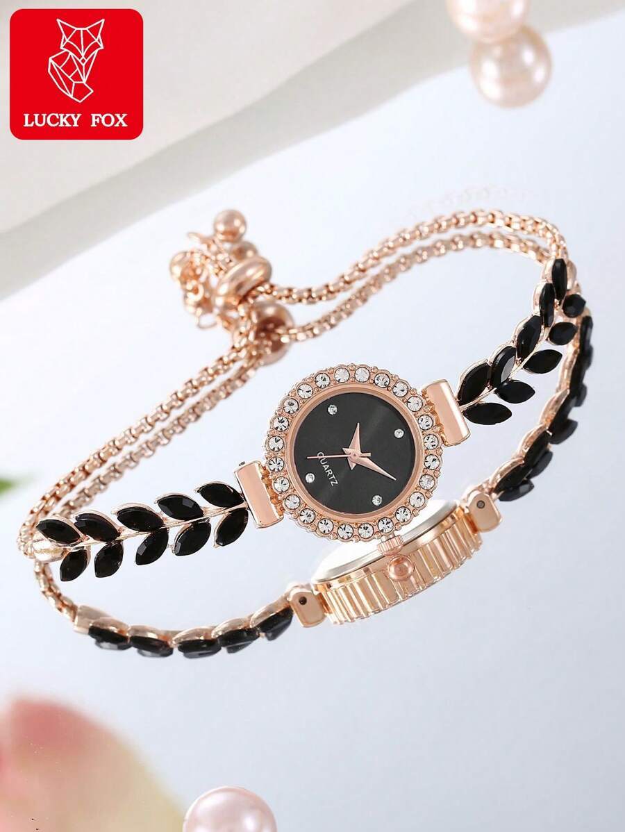 腕時計 レディース クォーツ ドライバッテリー レディース腕時計、ハイエンドなファッショナブルな優雅なグリーンリーフストラップ、ラ拍卖