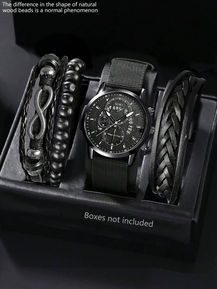 腕時計 メンズ セット 国民の日 4点セット メンズ腕時計 カレンダー カジュアルスポーツファッション インダストリアルスタイル拍卖