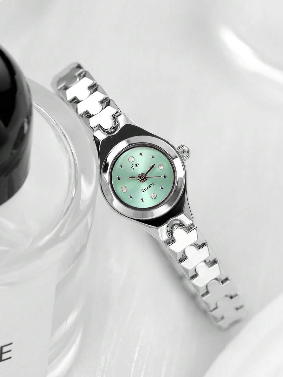 腕時計 レディース クォーツ 1個 グリーン シンプル 精巧 多用途 レディース腕時計、丸型合金ケース、ラインストーン刻度 ファッ拍卖