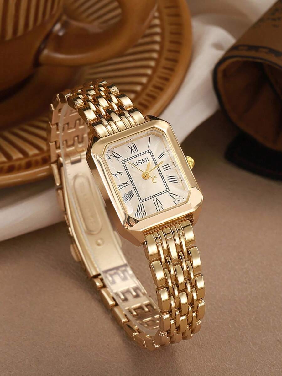腕時計 レディース クォーツ 1個/セット レディース スタイリッシュ コンパクト ストライプ ダイヤル スクエア ステンレスバン拍卖