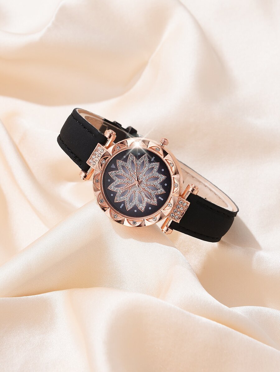 腕時計 レディース セット 2個セット、レディース腕時計、フラワーケース レディース クォーツ腕時計、ローズ合金ブレスレット、腕時拍卖