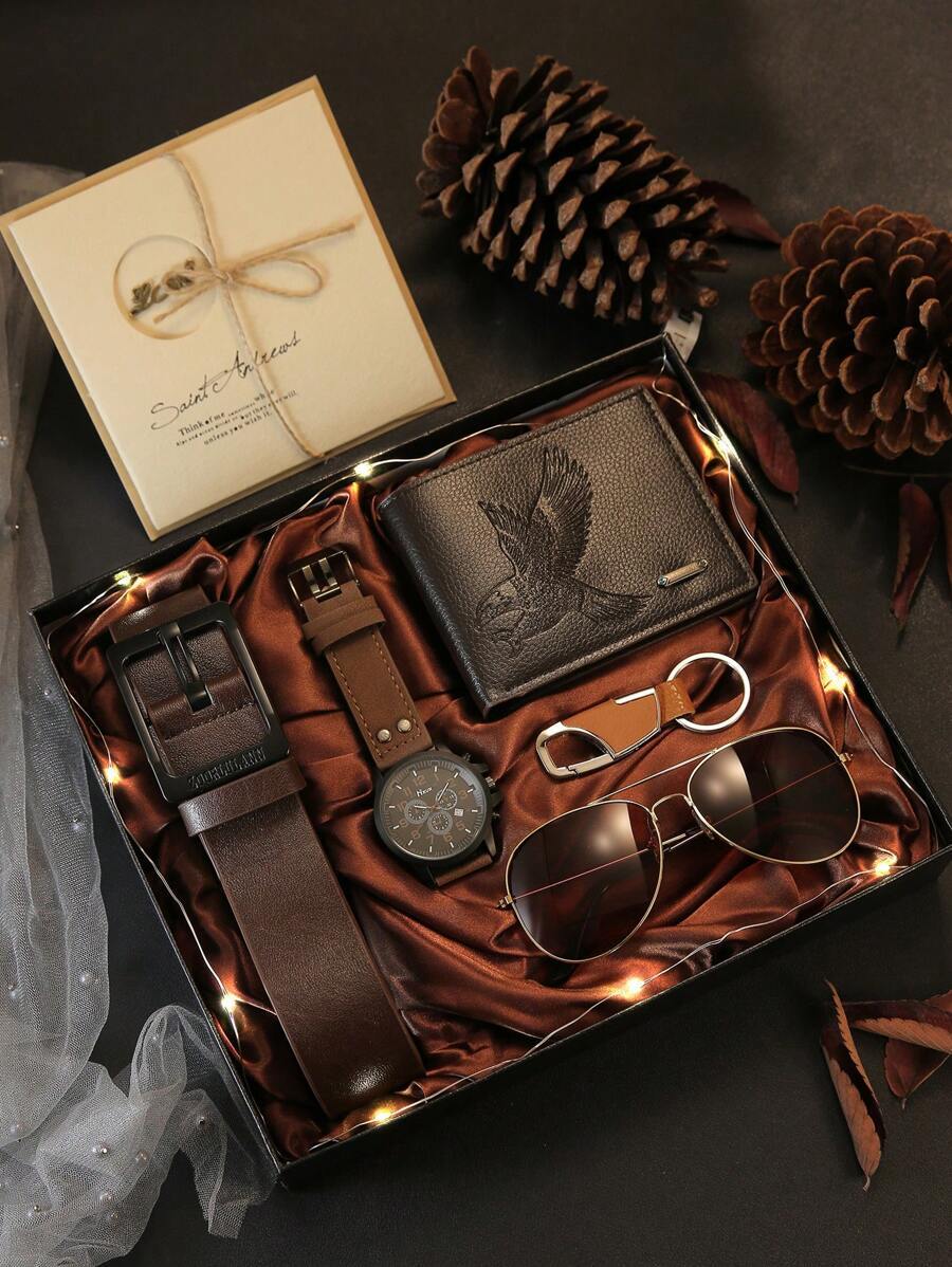 腕時計 メンズ セット 7点セット メンズ クラシックファッション カジュアル マルチウォッチ、財布、ベルト、メガネ、キーチェーン拍卖