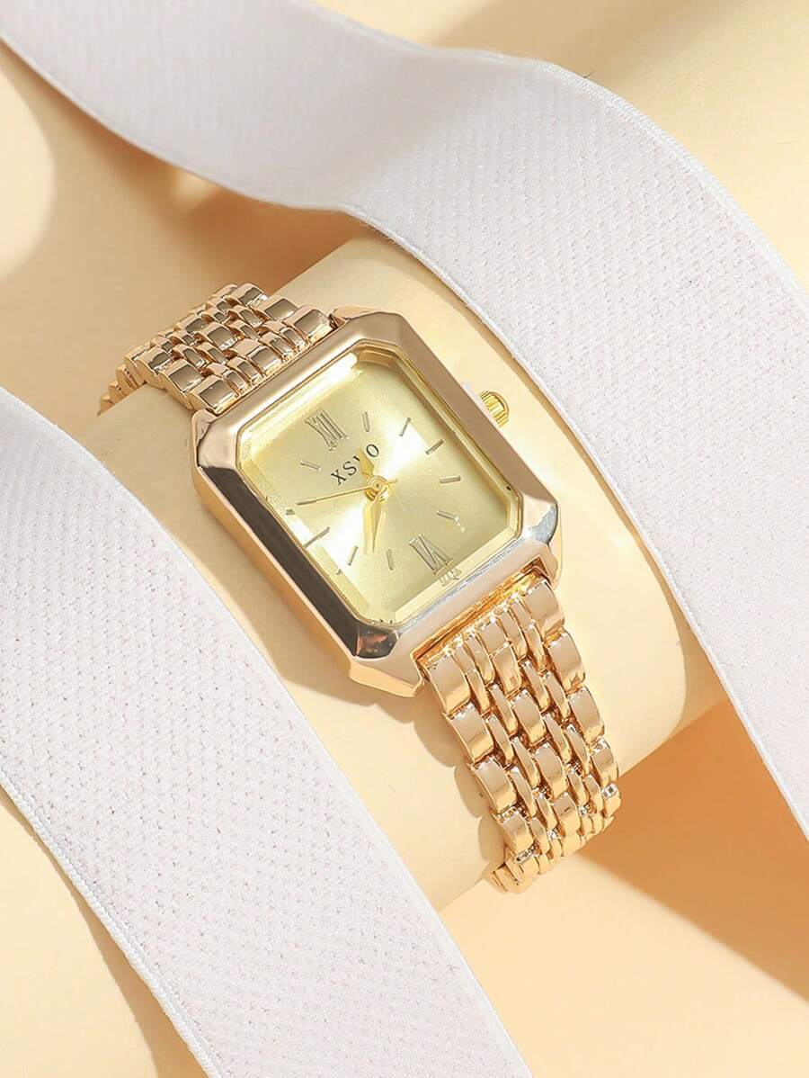 腕時計 レディース クォーツ 1個 レディース ファッション クォーツ 腕時計、ミニマリスト スクエアダイヤル、高品質ゴールドメッ拍卖