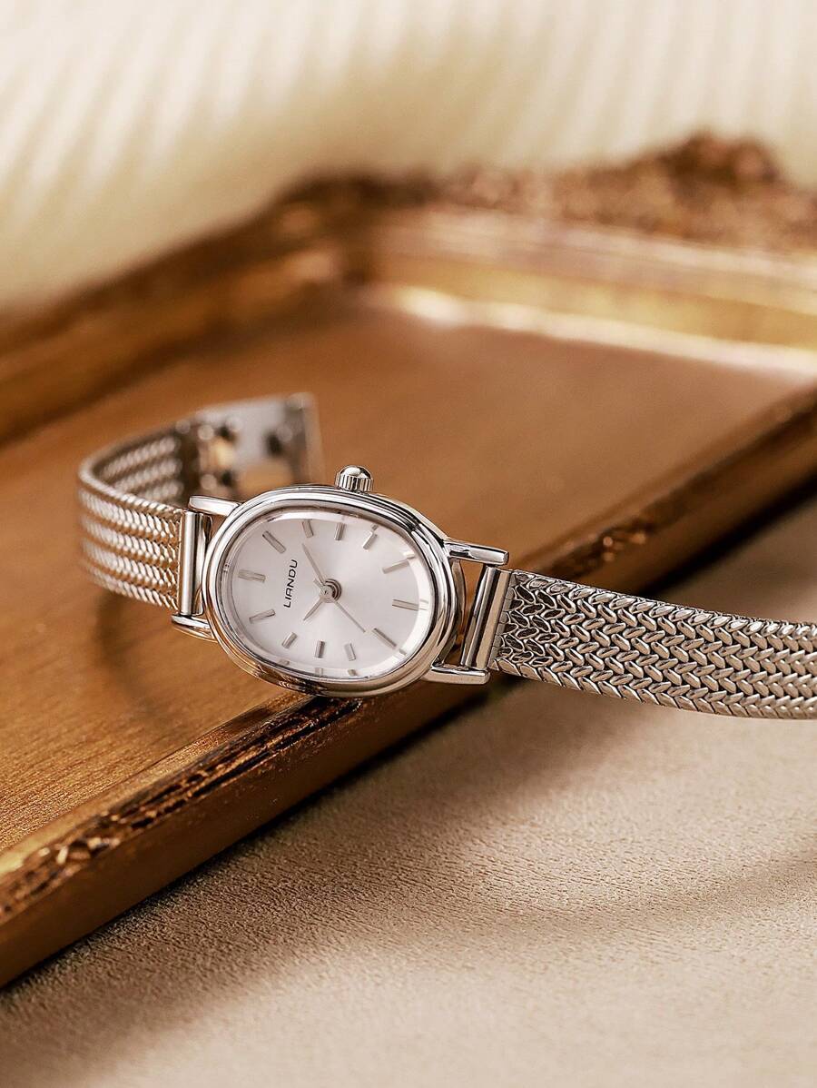 腕時計 レディース クォーツ ヴィンテージシルバートーンレディース クォーツ腕時計 - エレガントなオーバル ステンレススチールブ拍卖