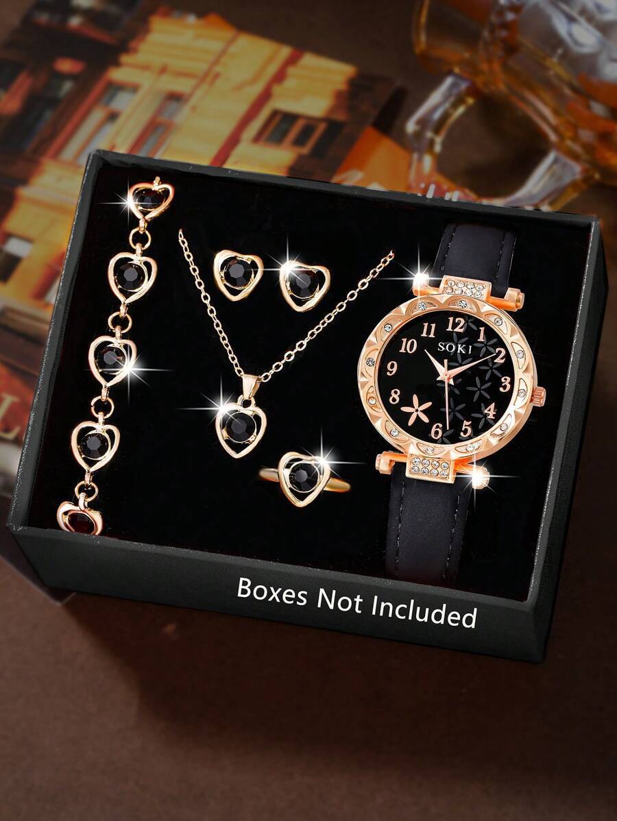 腕時計 レディース セット レディース腕時計セット ファッショナブルなカジュアル クォーツ腕時計とハートネックレス、ピアス、ブレス拍卖