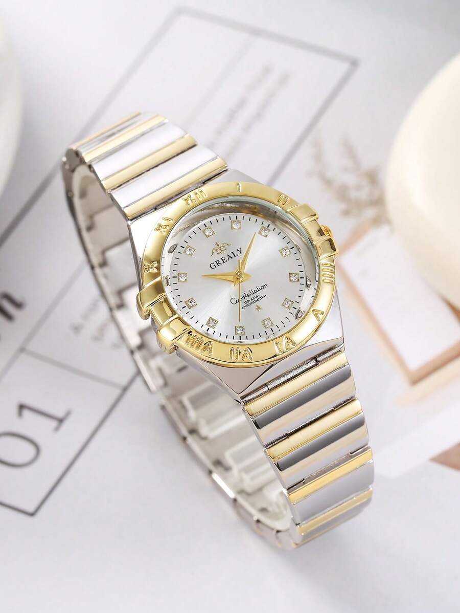 腕時計 レディース クォーツ 1個 女性用 ファッショナブル ミニマリスト 多用途 高級 ラインストーン ステンレス製 クォーツ腕拍卖