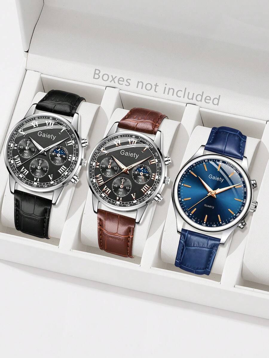 腕時計 メンズ セット 3点セット メンズ PU レザーバンド ビジネス クォーツ腕時計 ミックススケール、デイリーウェアやプレゼ拍卖