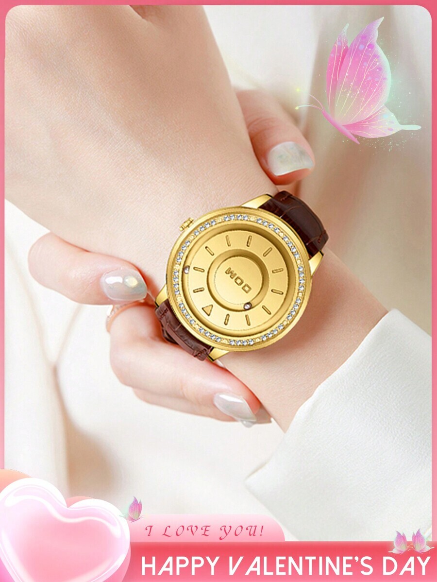 腕時計 レディース クォーツ 1個 女性用 ラインストーン クリエイティブ 腕時計 - ユニークな回転式磁気ビーズ ゴールデン ク拍卖