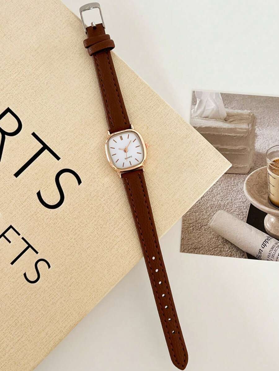 腕時計 レディース クォーツ 1個セット ファッショナブルな ミニマリスト スクエア クォーツ 腕時計 カジュアル レザーストラッ拍卖