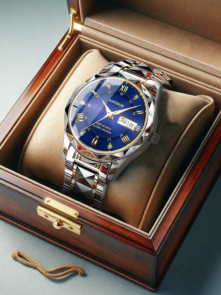 腕時計 メンズ クォーツ 1個 メンズ ステンレススチールバンド カレンダー 週表示 発光 ビジネスカジュアル クォーツ腕時計拍卖