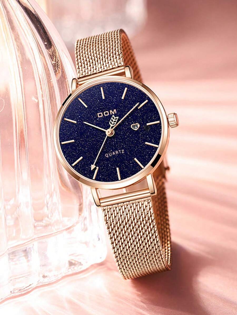 腕時計 レディース クォーツ 1個 レディース ファッション ミラノメッシュストラップ クォーツ腕時計、カジュアルビジネス ゴール拍卖