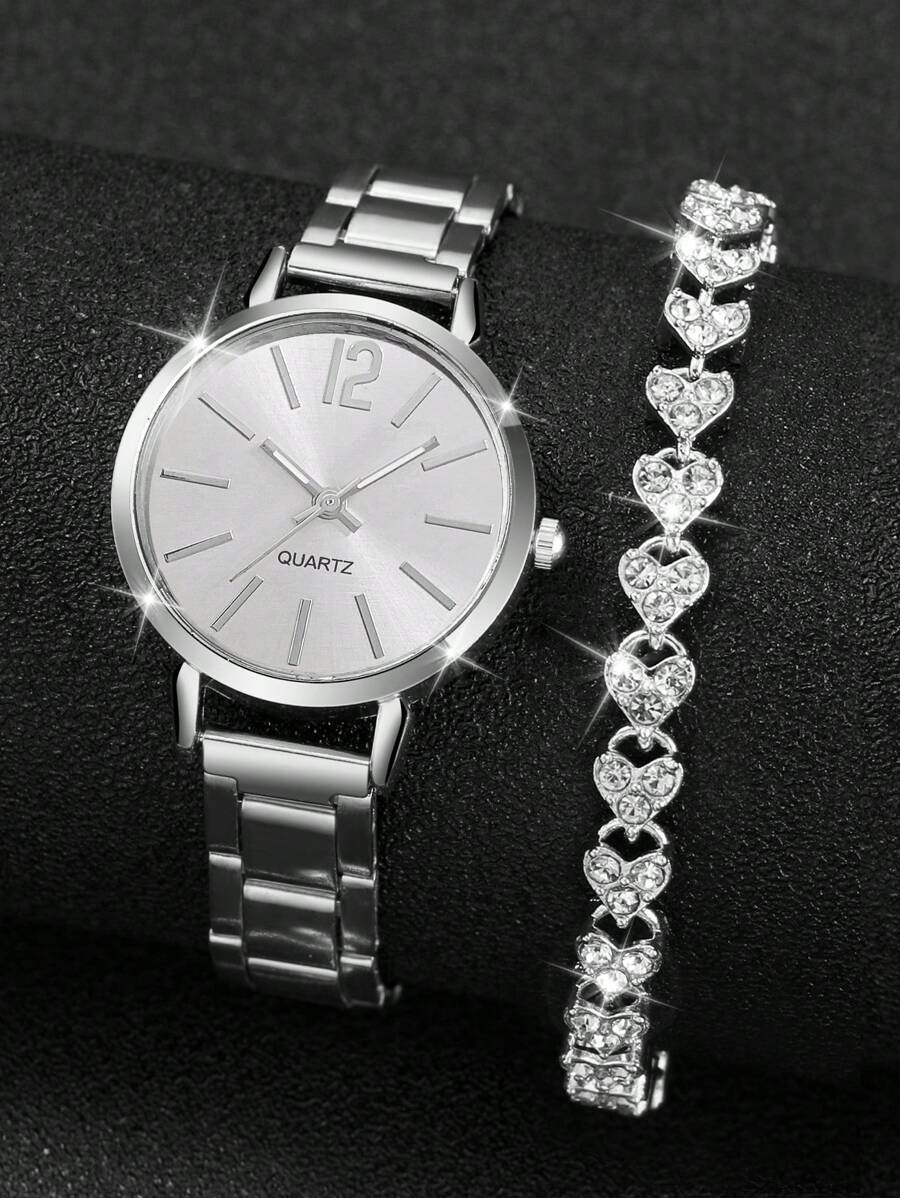 腕時計 レディース セット 2個セット レディース ファッション ミニマリスト 数字スケール 小ダイヤル クォーツ 腕時計 + ブ拍卖
