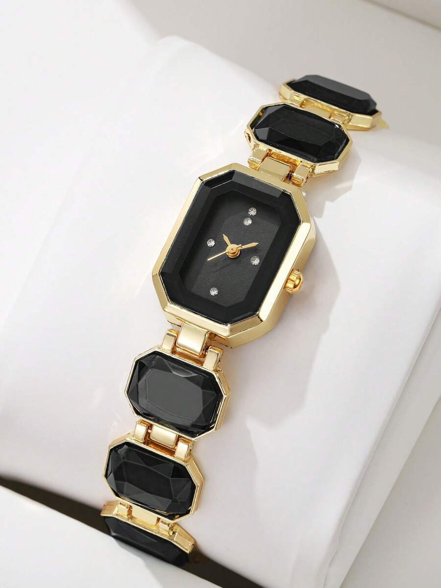 腕時計 レディース クォーツ 1個 女性用エレガントでファッショナブルなミニマリストスクエアラインストーンダイヤル クォーツブレス拍卖