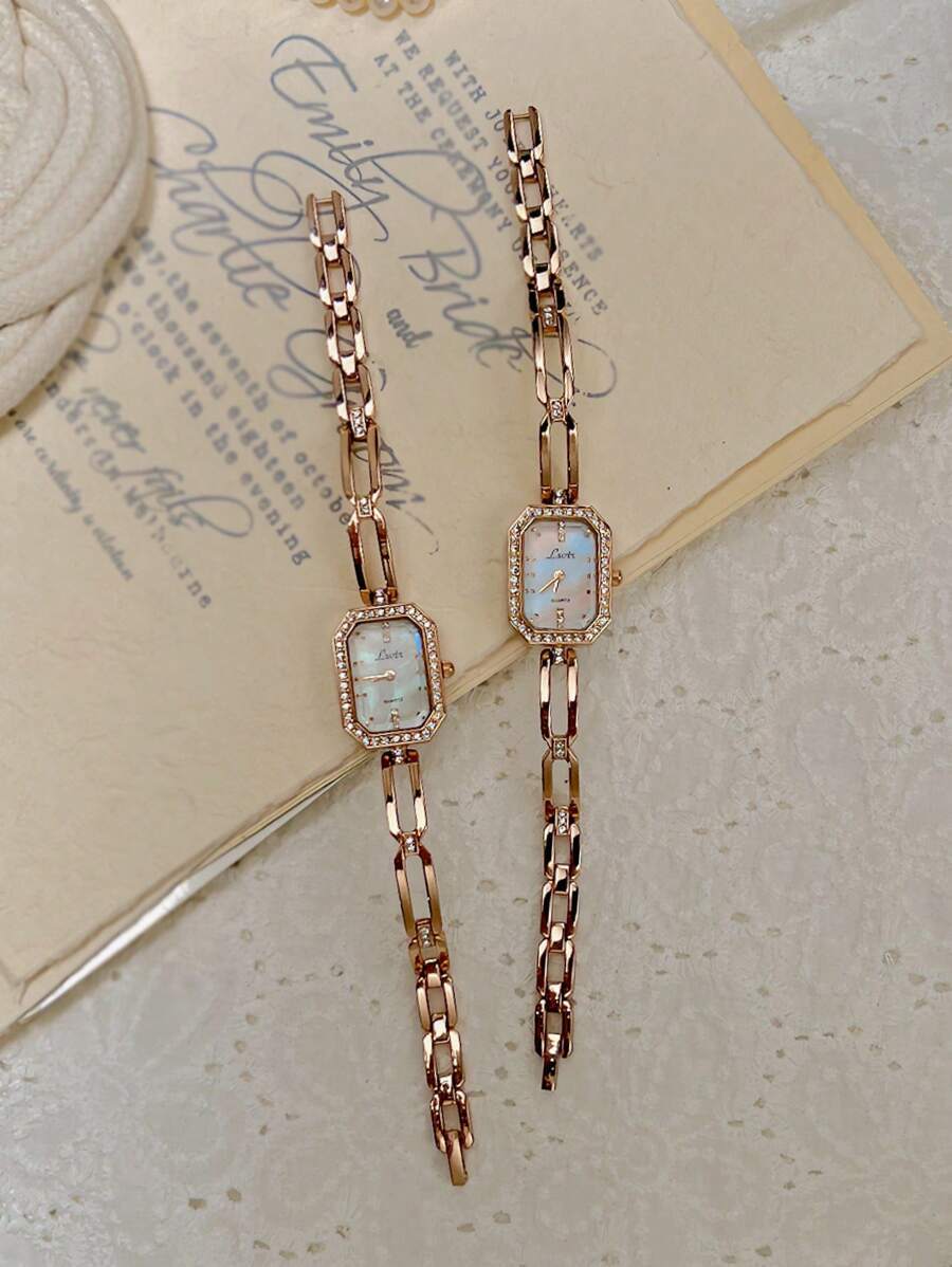 腕時計 レディース クォーツ 1個 ゴールド新作フレンチファッション エレガントな小さな精巧なラインストーン装飾ブレスレット付き女拍卖