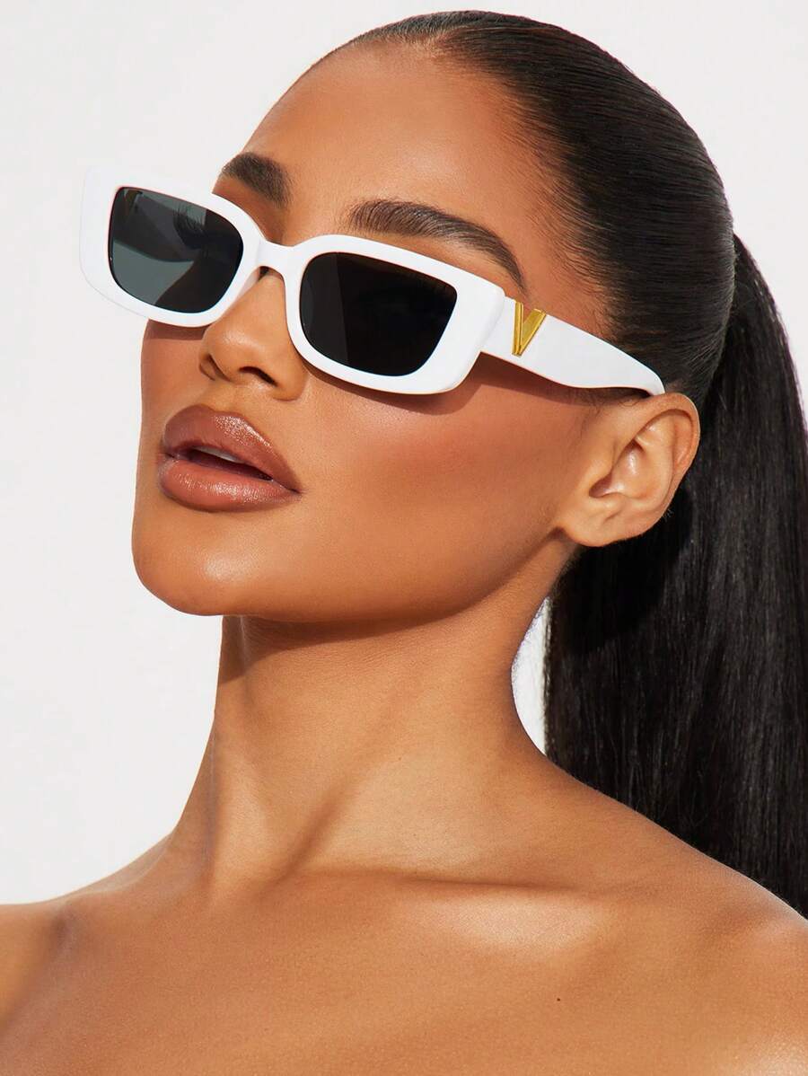 アクセサリー レディース アイアクセサリー 1組 レディースホワイト長方形フレーム メタル スプライス ファッショングラス デイリ拍卖