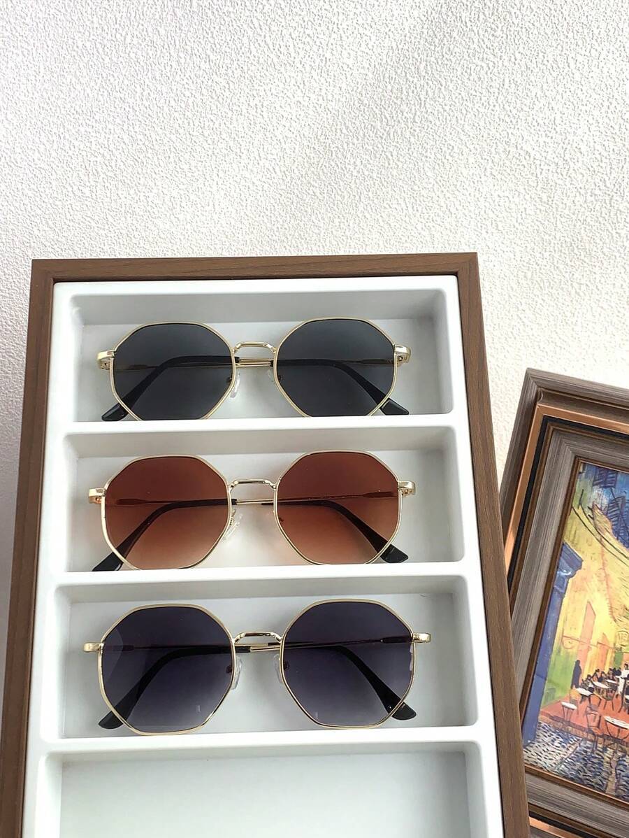 アクセサリー レディース アイアクセサリー 3個セット ビンテージ ウィメンズ ポリゴン偏光サングラス、ファッション アイウェア拍卖