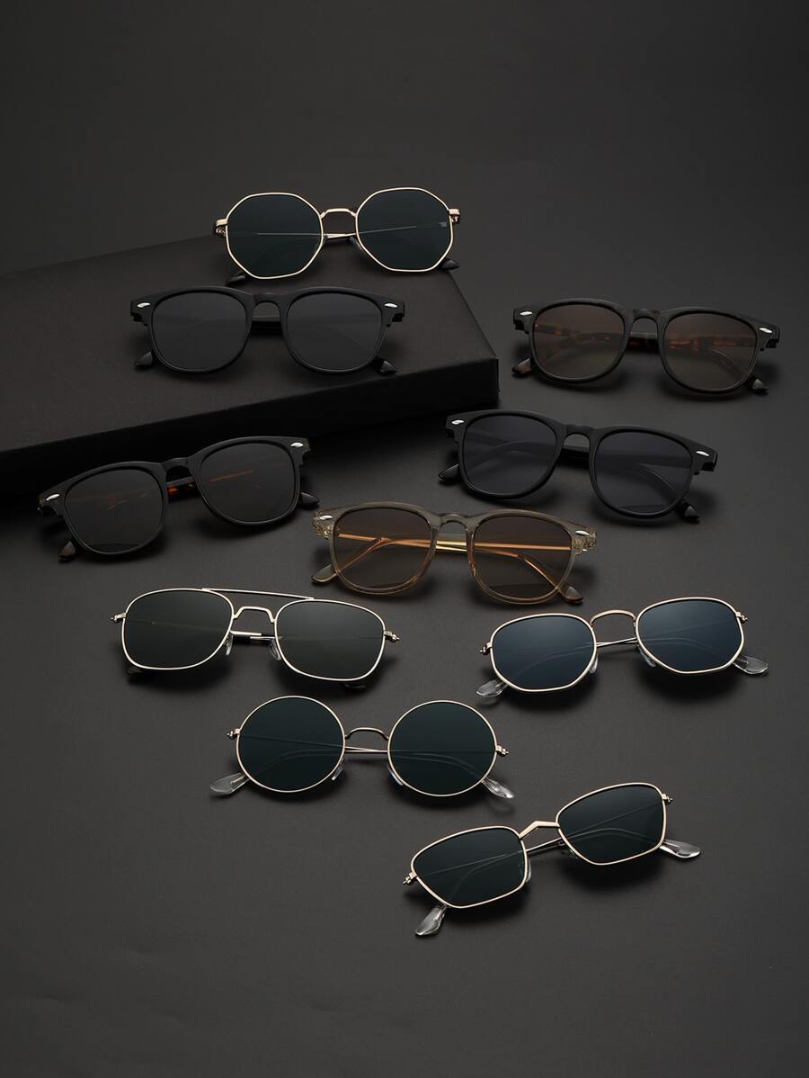 アクセサリー メンズ アイアクセサリー セット 10個 クラシックメタル 幾何学フレームメガネ ブラック メンズ めがね デイリー拍卖