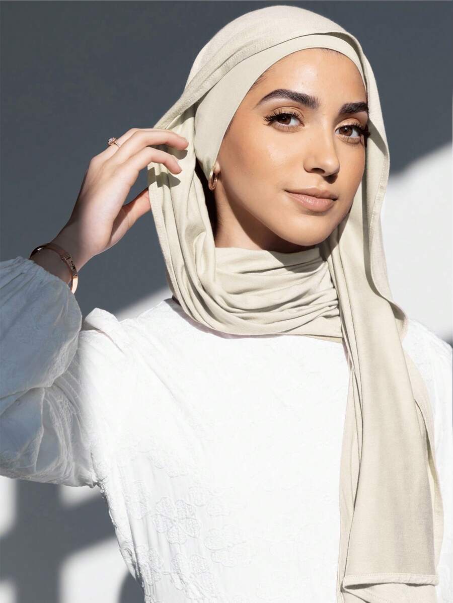 アクセサリー レディース スカーフ 2枚セット ジャージーのヒジャブとアンダーキャップセット、無地、ソフト、通気性の良いマイクロモ拍卖