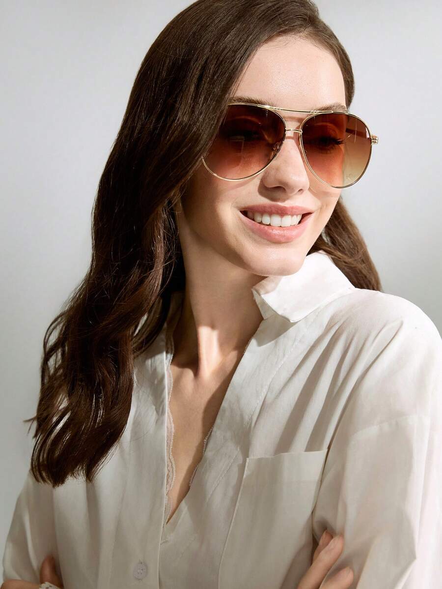 アクセサリー レディース アイアクセサリー 1個 女性用メタル楕円フレームレトロダブルブリッジファッションパイロットサングラス、女拍卖