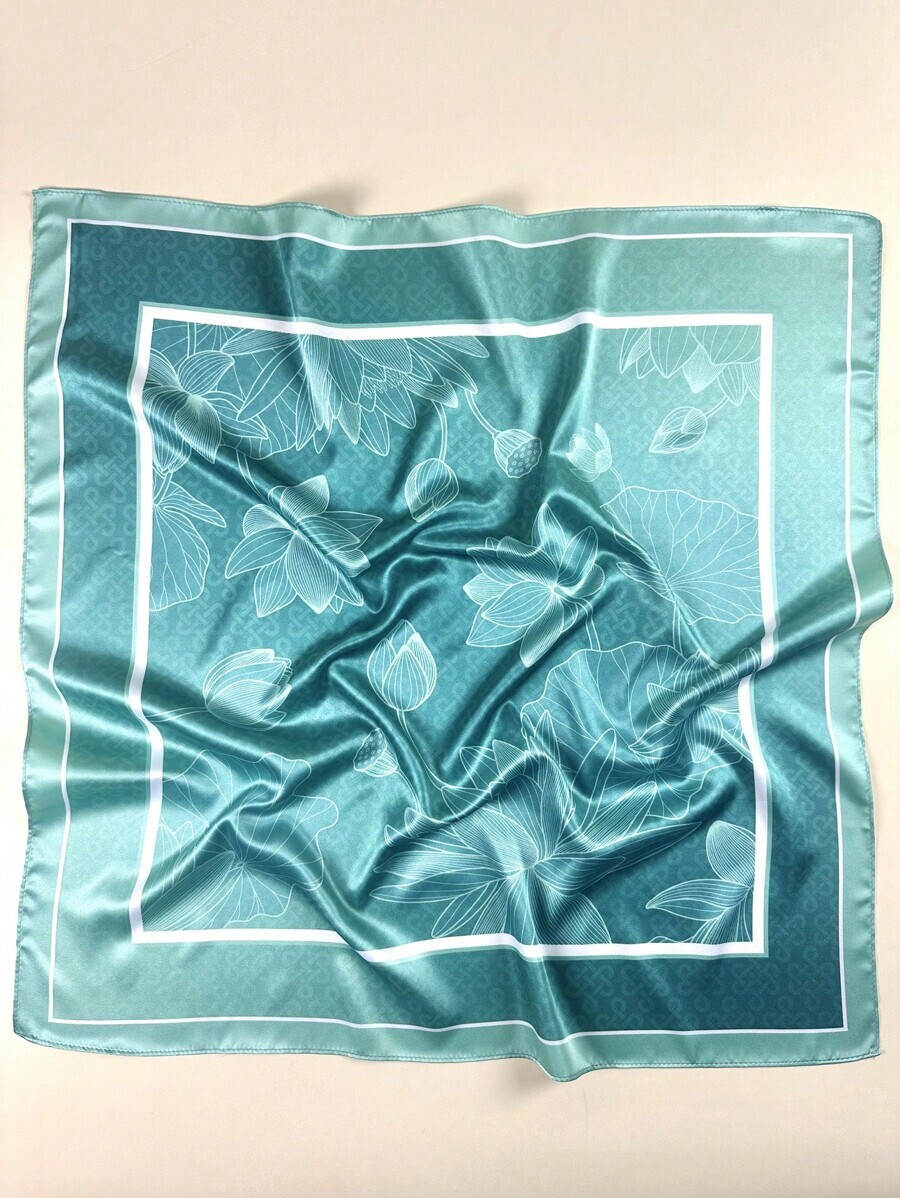 アクセサリー レディース スカーフ 1個 レディース ロータス フローラル プリント スクエアスカーフ エレガント ネッカチーフ拍卖