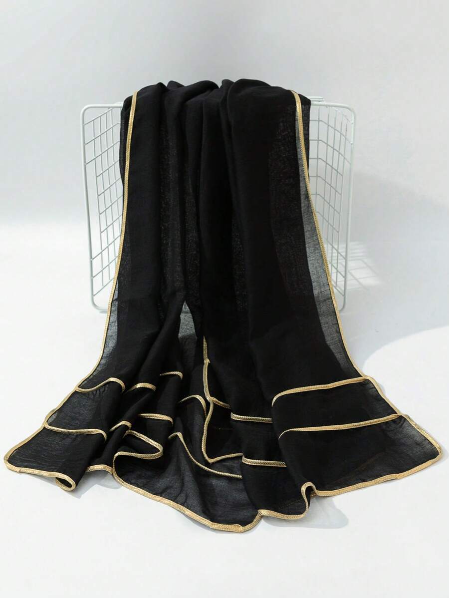 アクセサリー レディース スカーフ 1個 無地ポリエステルボヘミアン風ゴールドイエロートリミング女性ヘッドスカーフ スカーフショー拍卖