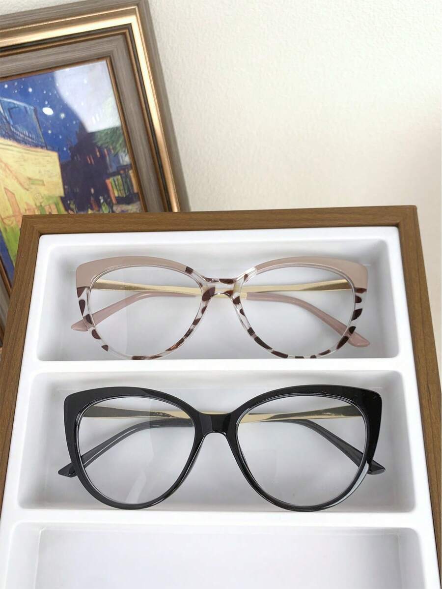 アクセサリー レディース アイアクセサリー セット 2個 猫目型フレーム レディースクリアメガネ、日常使いに適しています拍卖