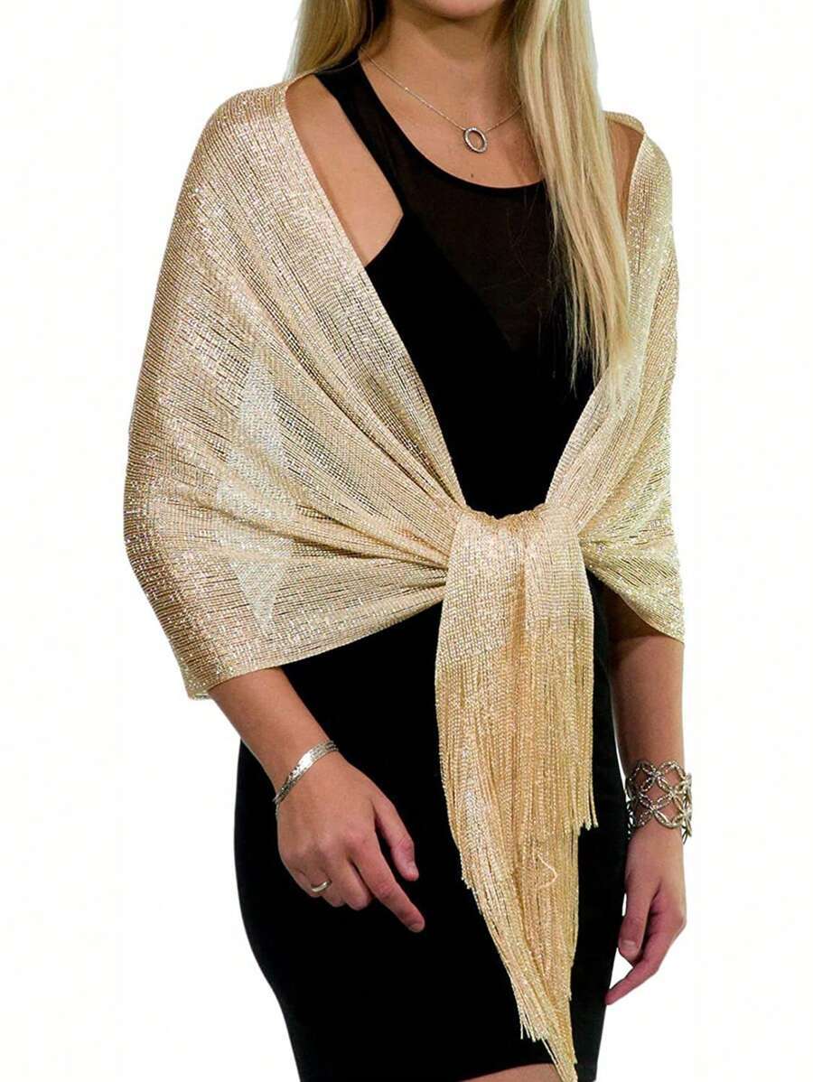 アクセサリー レディース スカーフ 1個 メタリックスレッド フラットショール、女性用 ブライダル フォーマル パーティー ウェデ拍卖