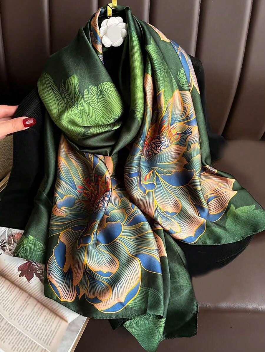 アクセサリー レディース スカーフ 1枚 レディース シルクロング スカーフ フラワープリント拍卖