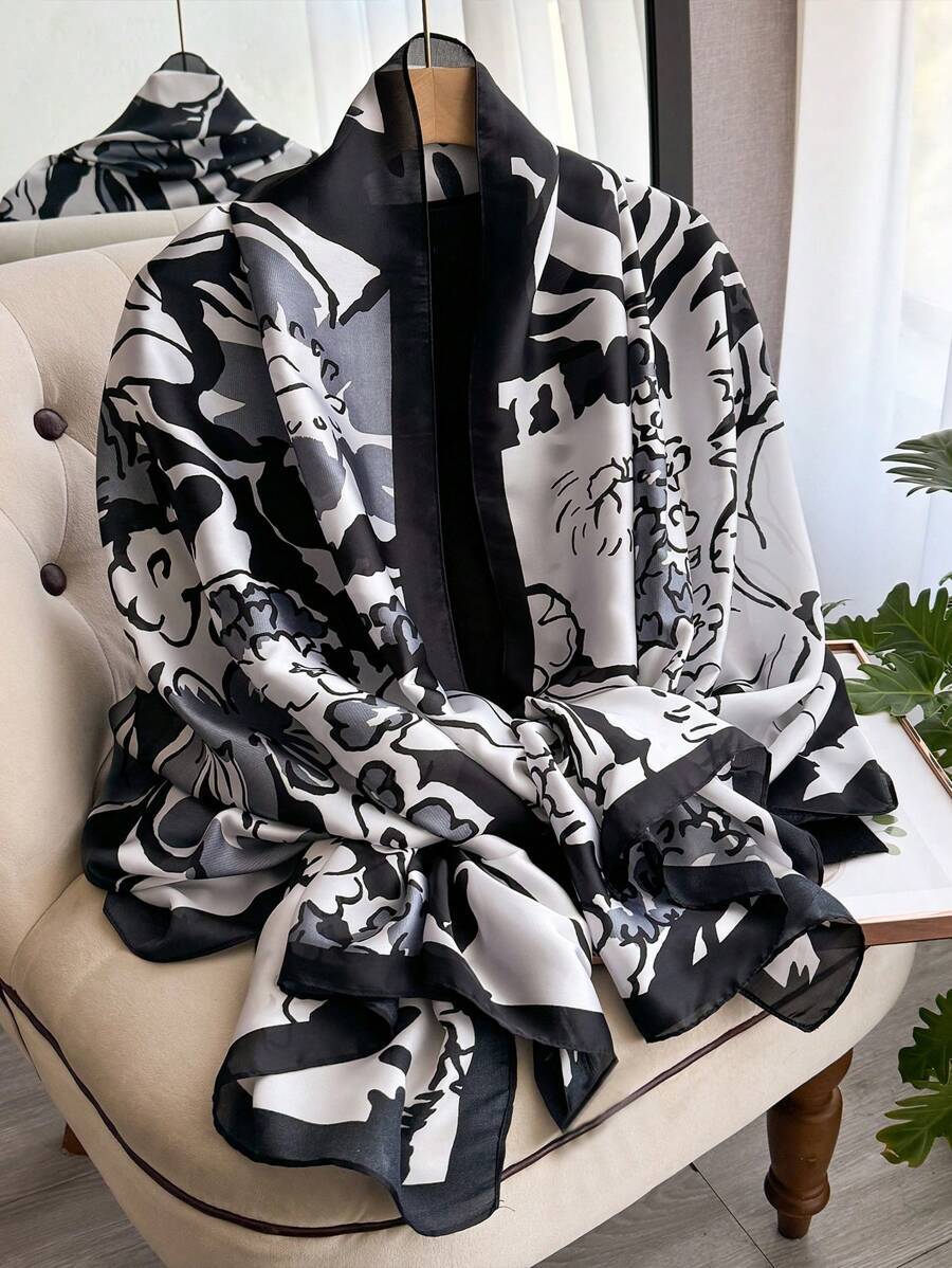 アクセサリー レディース スカーフ 1個 花柄プリント 人工シルクスカーフ、ファッション万能ショール、春/秋使用、旅行や日常の装飾拍卖