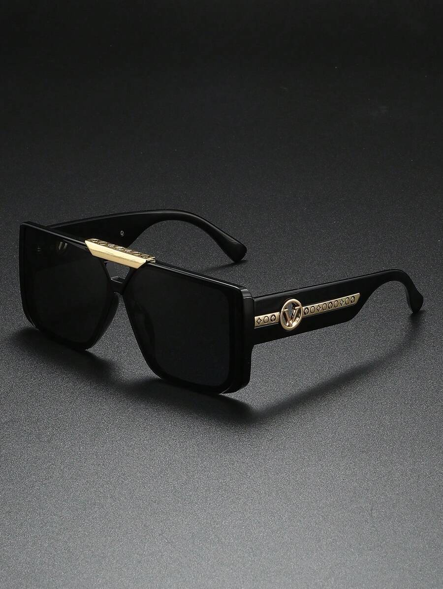 アクセサリー メンズ アイアクセサリー クラシックレトロ ブラック 正方形 ダブルブリッジ メガネフレーム、寺院のデコラティブパタ拍卖