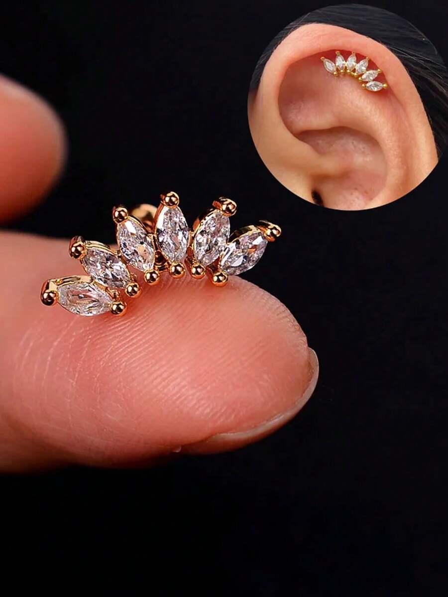 ジュエリー レディース イヤーアクセサリー シンプルな18kゴールド プレート ジュエリー 6爪クラウン付きキュートなピアス 1p拍卖