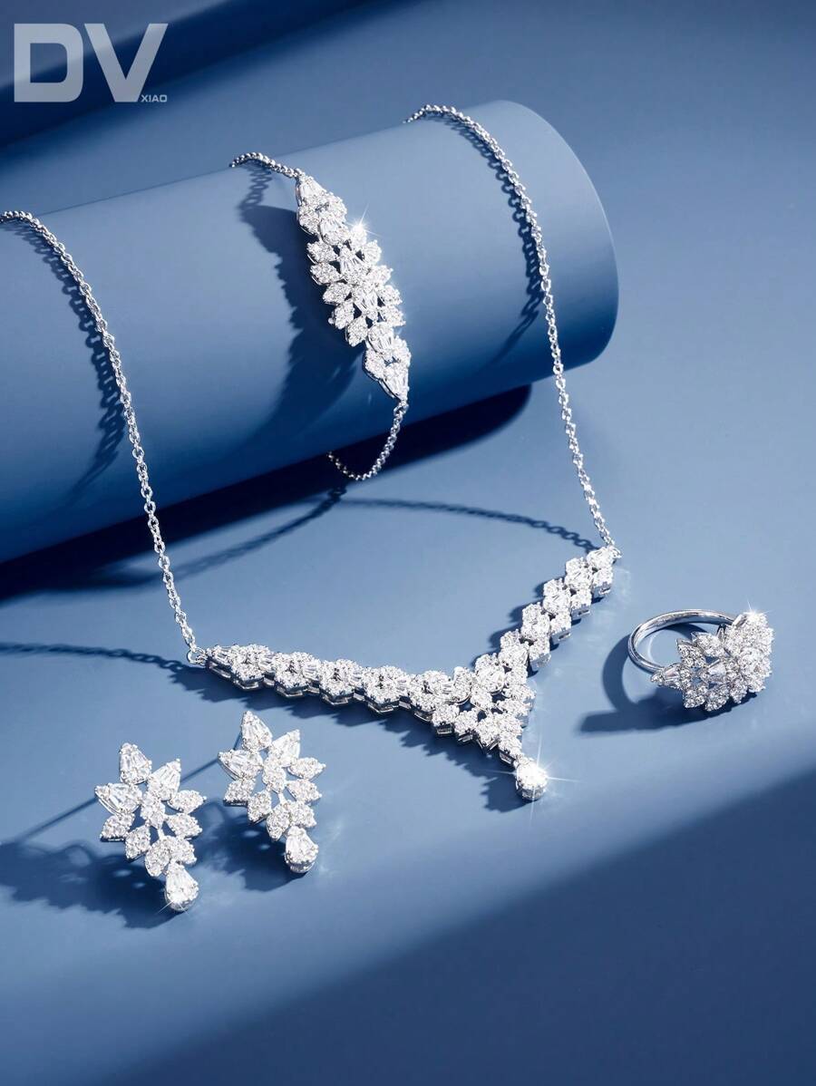 ジュエリー レディース セット 5点セット 女性用 ラグジュアリー ホワイトゴールドメッキ キュービックジルコニア ネックレス ブ拍卖
