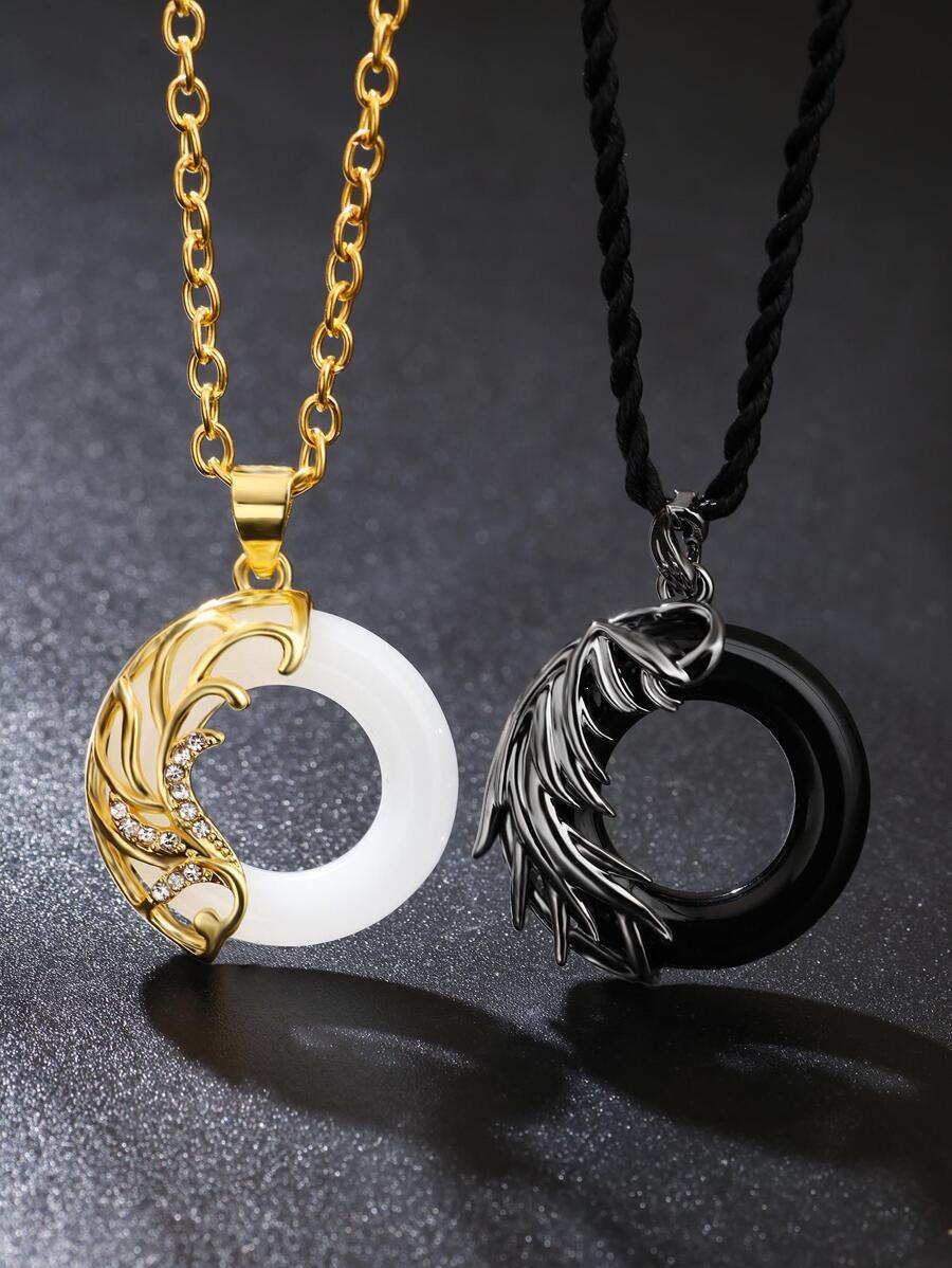 ジュエリー メンズ ネックレス セット メンズ 2個/セット カップル ラウンドチャーム ネックレス , 用 ジュエリー ギフト拍卖