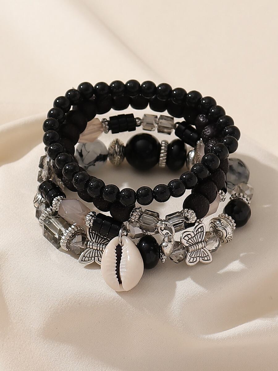 ジュエリー レディース ブレスレット セット ビーチバケーション アクセサリー ブレスレット ガラス ビーズ ウッド 貝殻 蝶 ボ拍卖