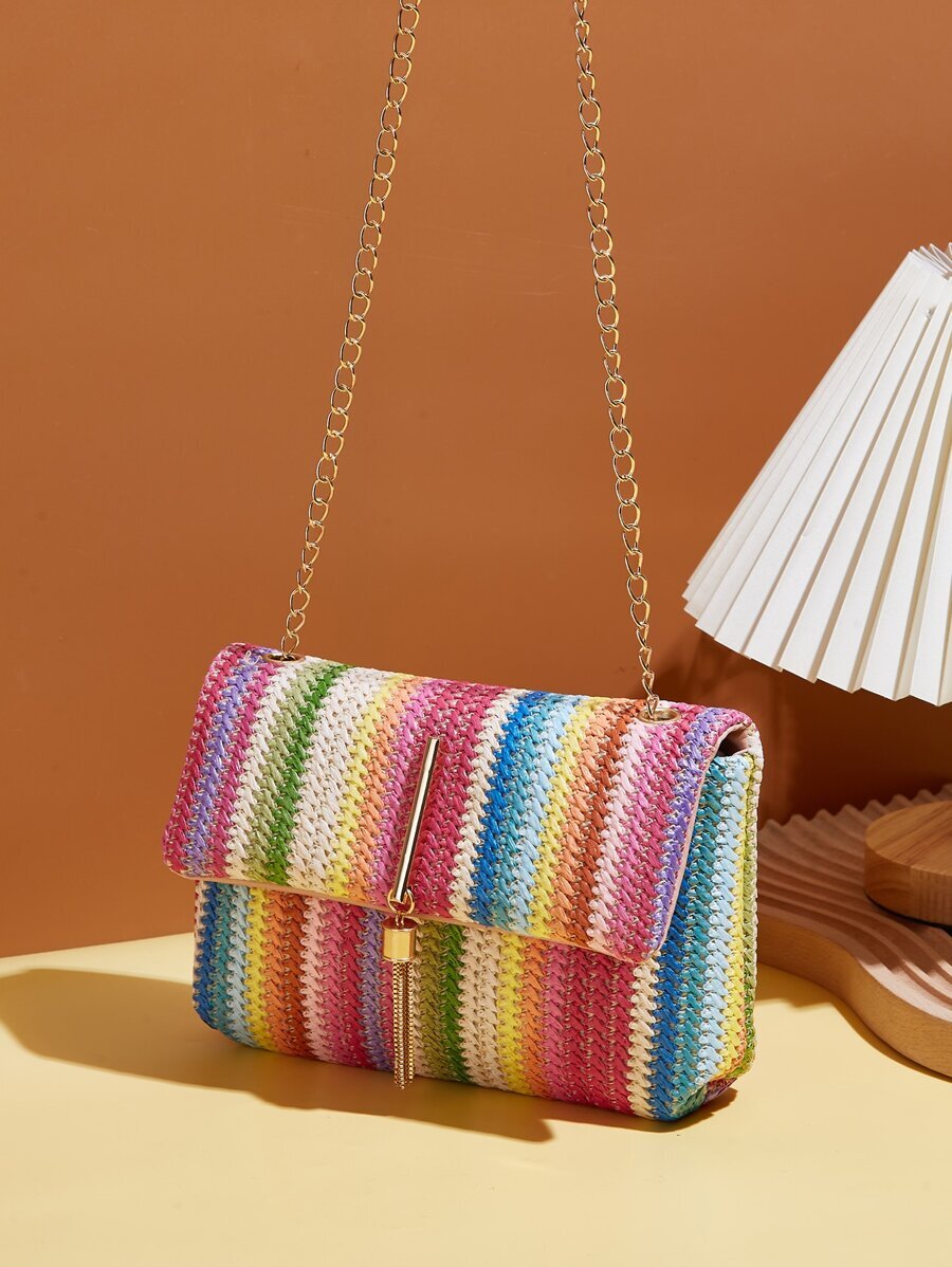 バッグ レディース ショルダーバッグ 1個 カラーブロック 織生地 マグネット式クロージャー ボヘミアンスタイル 高級ニッチ レデ拍卖