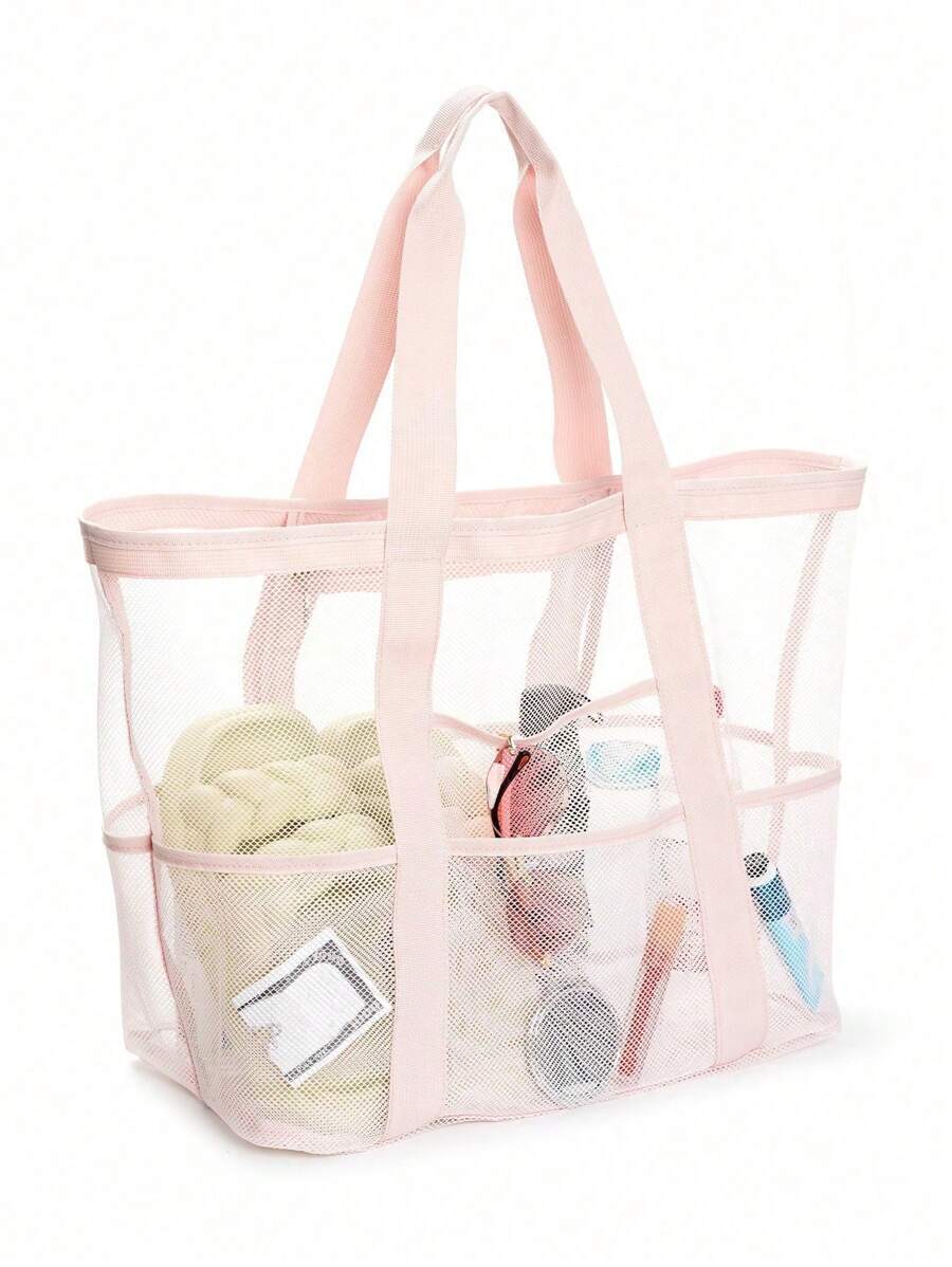 バッグ レディース トートバッグ ホロー ポリエステルメッシュ ビーチバッグ 大容量 トラベルウォッシュバッグ 水泳収納バッグ ミ拍卖