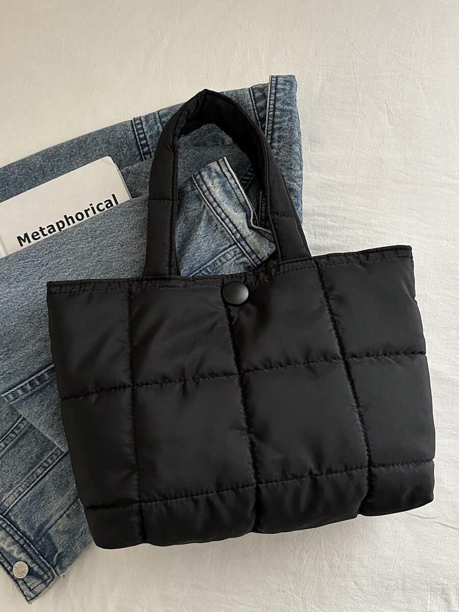 バッグ レディース トートバッグ キルティングパッド入り ショルダーバッグ、チェック柄刺繍 スペースたっぷり トートバッグ メタル拍卖