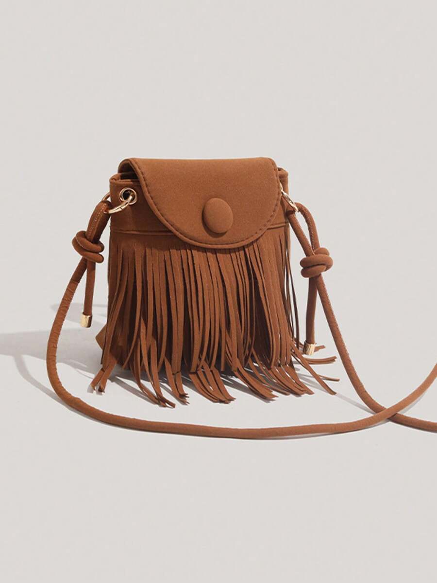 バッグ レディース ショルダーバッグ 新作 秋冬 レトロ スエード 無地 タッセル レディース ニッチ スマホバッグ ウエスタン拍卖