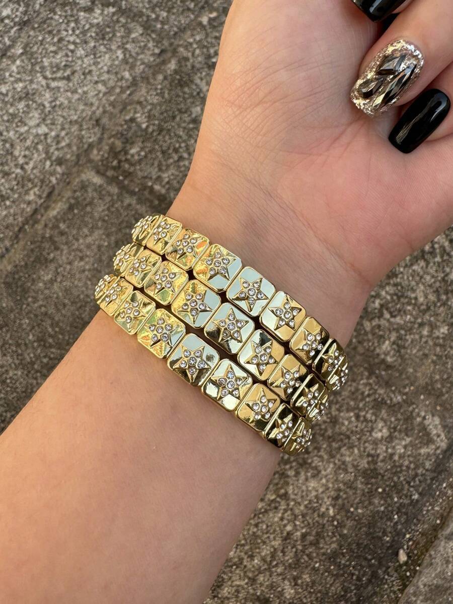 ジュエリー レディース ブレスレット バングル 1個 ファッショナブルなミニマリスト スター ラインストーン キューブ弾性ブレスレ拍卖