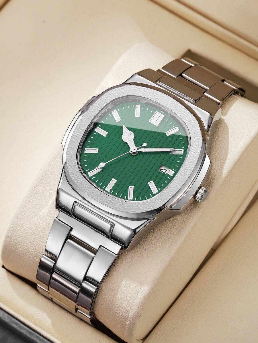 腕時計 メンズ クォーツ 1個 メンズファッション ミニマリスト スクエアダイアル カレンダー ステンレススチールバンド クォーツ拍卖