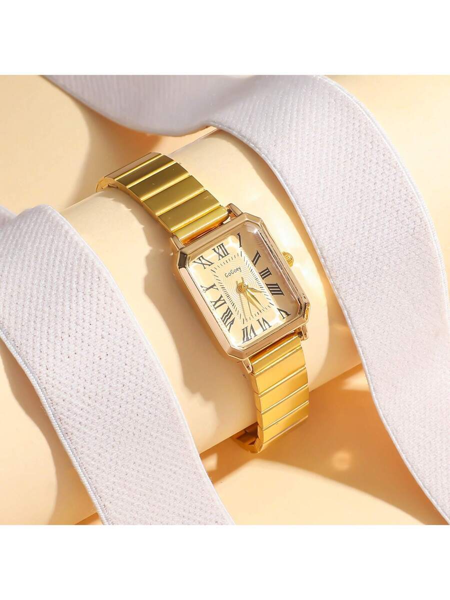 腕時計 レディース クォーツ 1個 女性用スクエア ローマ数字ダイヤル ミニマリスト バンブーストラップ クォーツ腕時計、デイリー拍卖