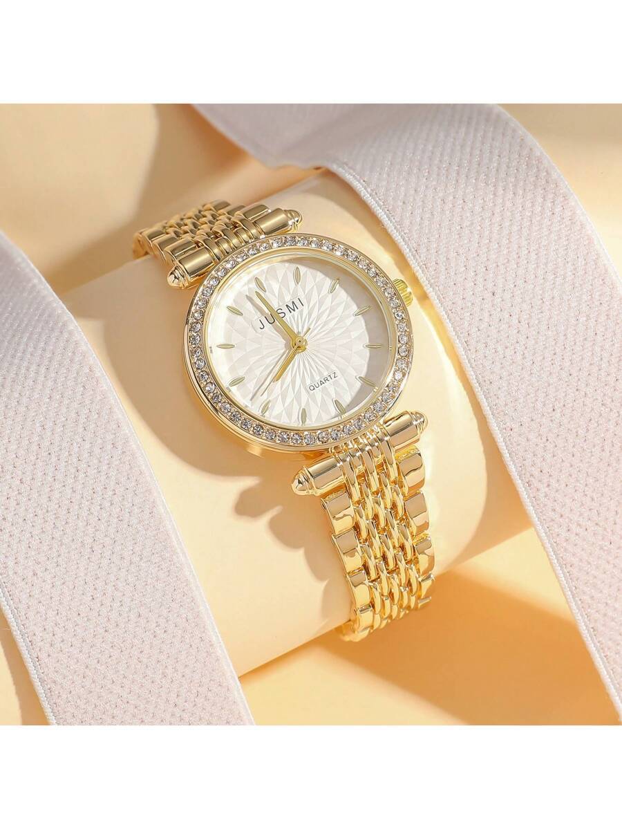 腕時計 レディース クォーツ 1個/セット ミニマリストデザイン レディース腕時計、ダイヤモンド装飾長方形ダイヤル、ステンレススチ拍卖
