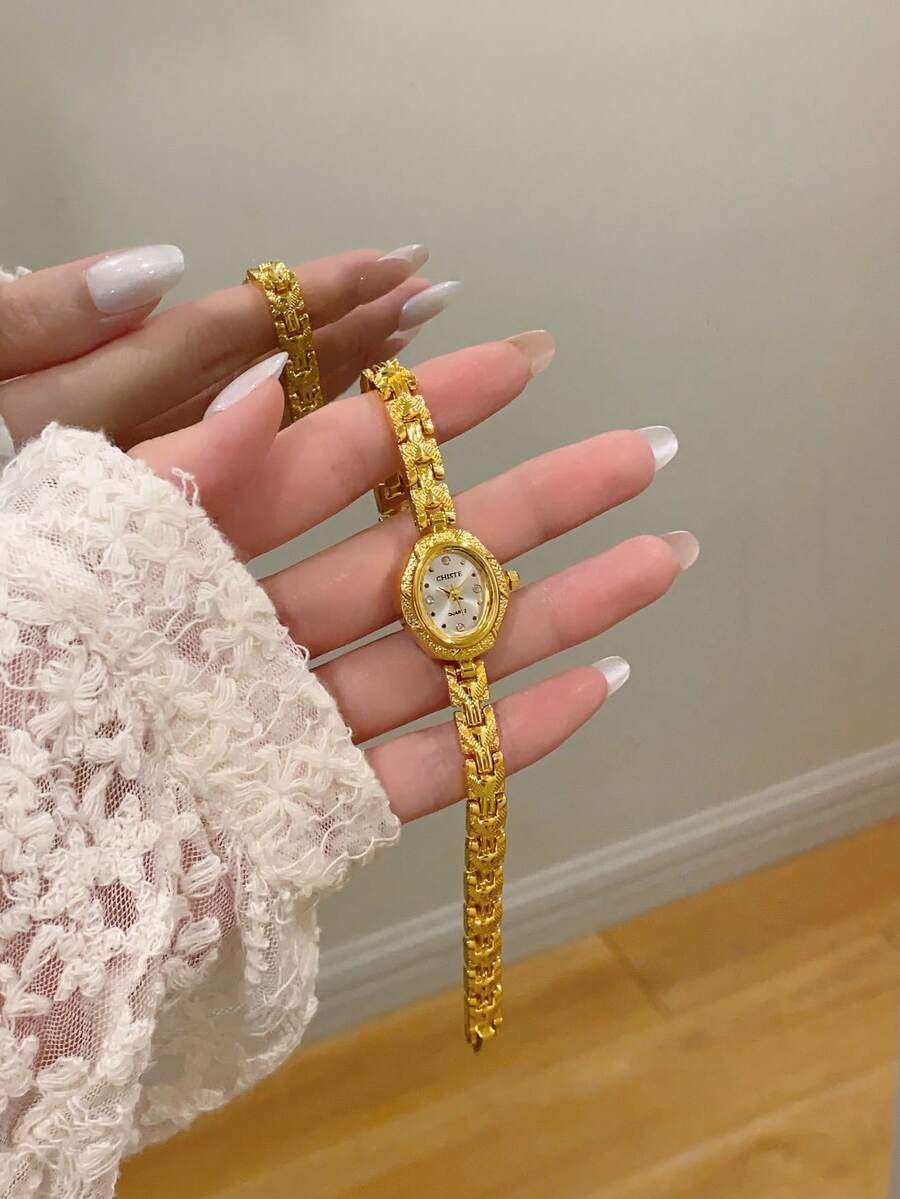 腕時計 レディース クォーツ 1個 レディース ゴールド ウォッチ、シンプルな小さな文字盤、ファッショナブル、カジュアル、エレガン拍卖