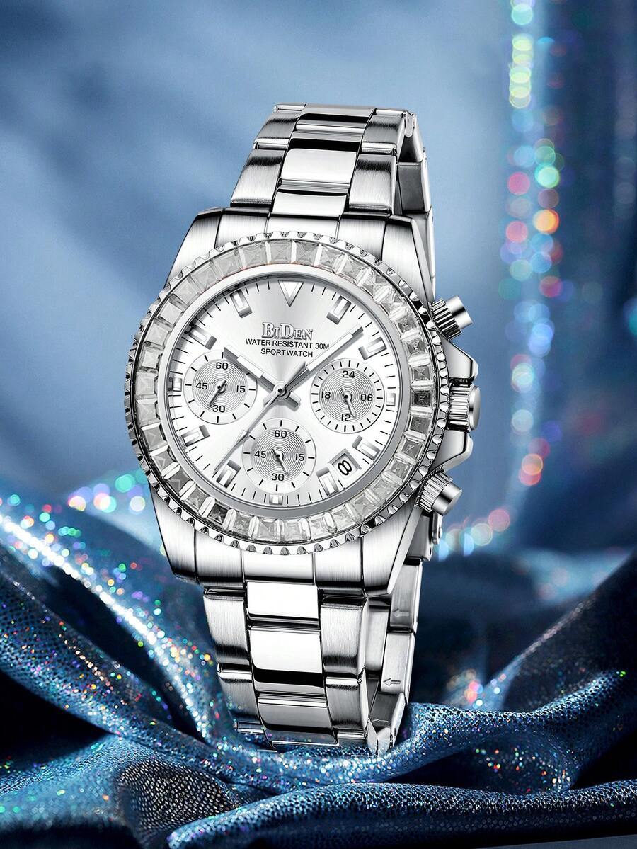 腕時計 レディース クォーツ レディース腕時計、クロノグラフ、防水、カレンダー、ステンレススチールバンド、スタイリッシュでエレガン拍卖